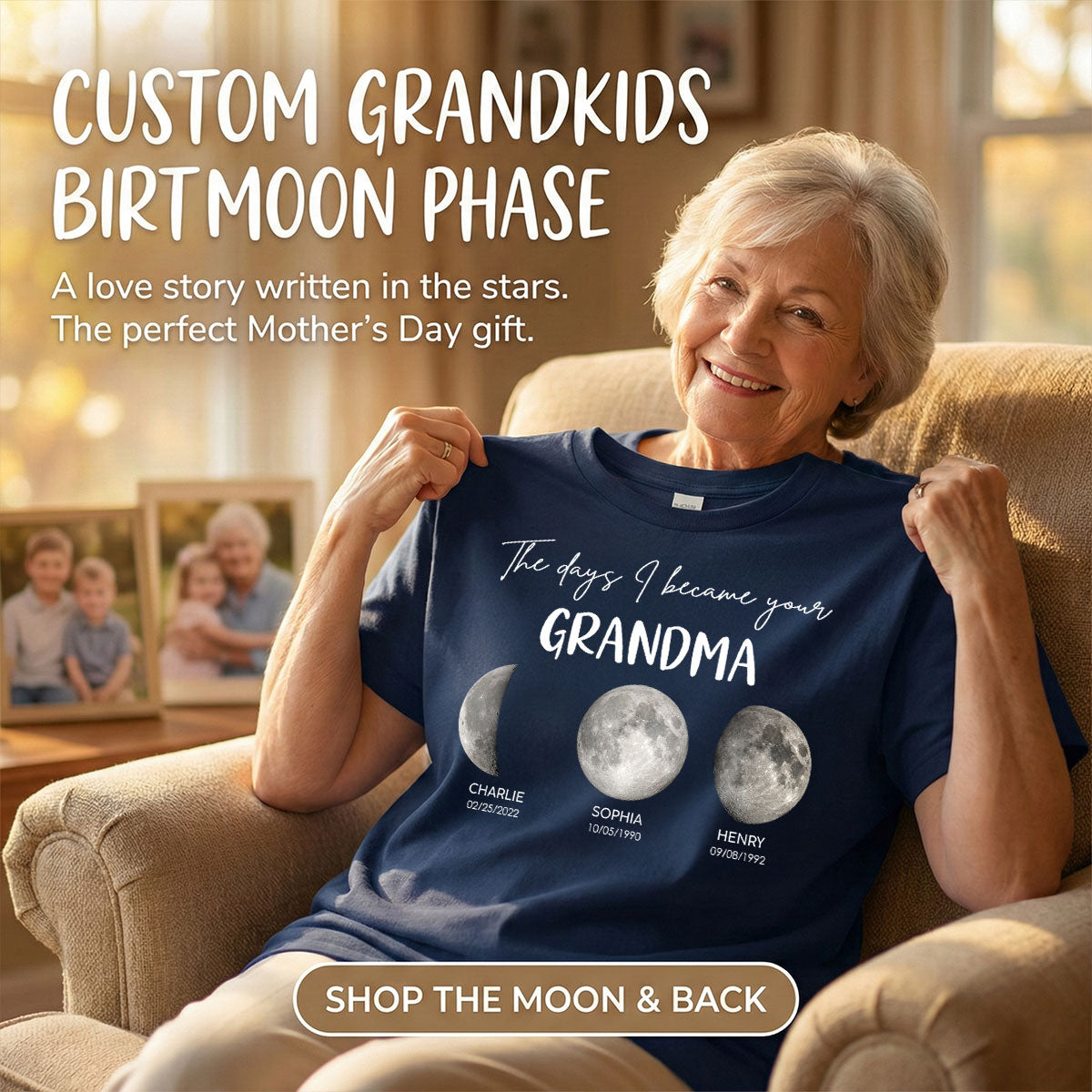 The Days I Became A Grandma Custom Grandkids Birth Moon Phase - Personalized Shirt - Mother's Day Gift For Grandma
