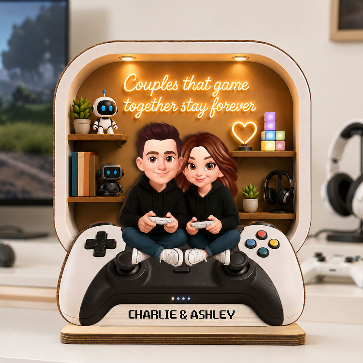 Couples Who Game Together Stay Forever - Personalized 2-Layered Wooden Plaque - Heartfelt Anniversary Gift for Him, for Her