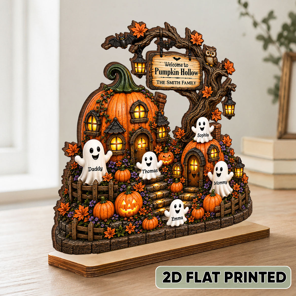 Pumpkin Hollow Family Halloween - Personalized 2-Layered Wooden Plaque - Halloween Decor Gift, Gift For Family