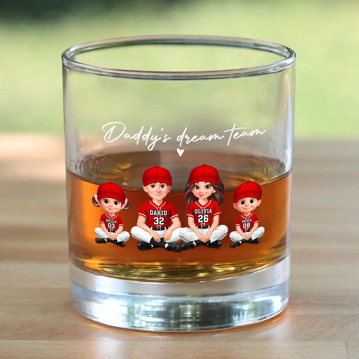 Daddy's Dream Team Baseball - Personalized Whiskey Glass - Father's Day Gift For Dad