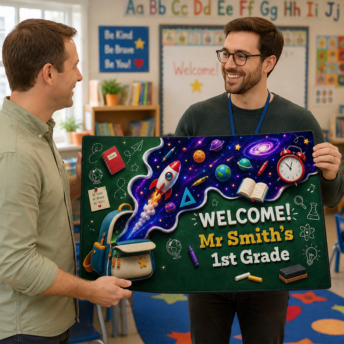 Out Of This World Adventure Welcome To Classroom - Personalized Doormat - Back To School Gift For Teacher, Classroom Decor