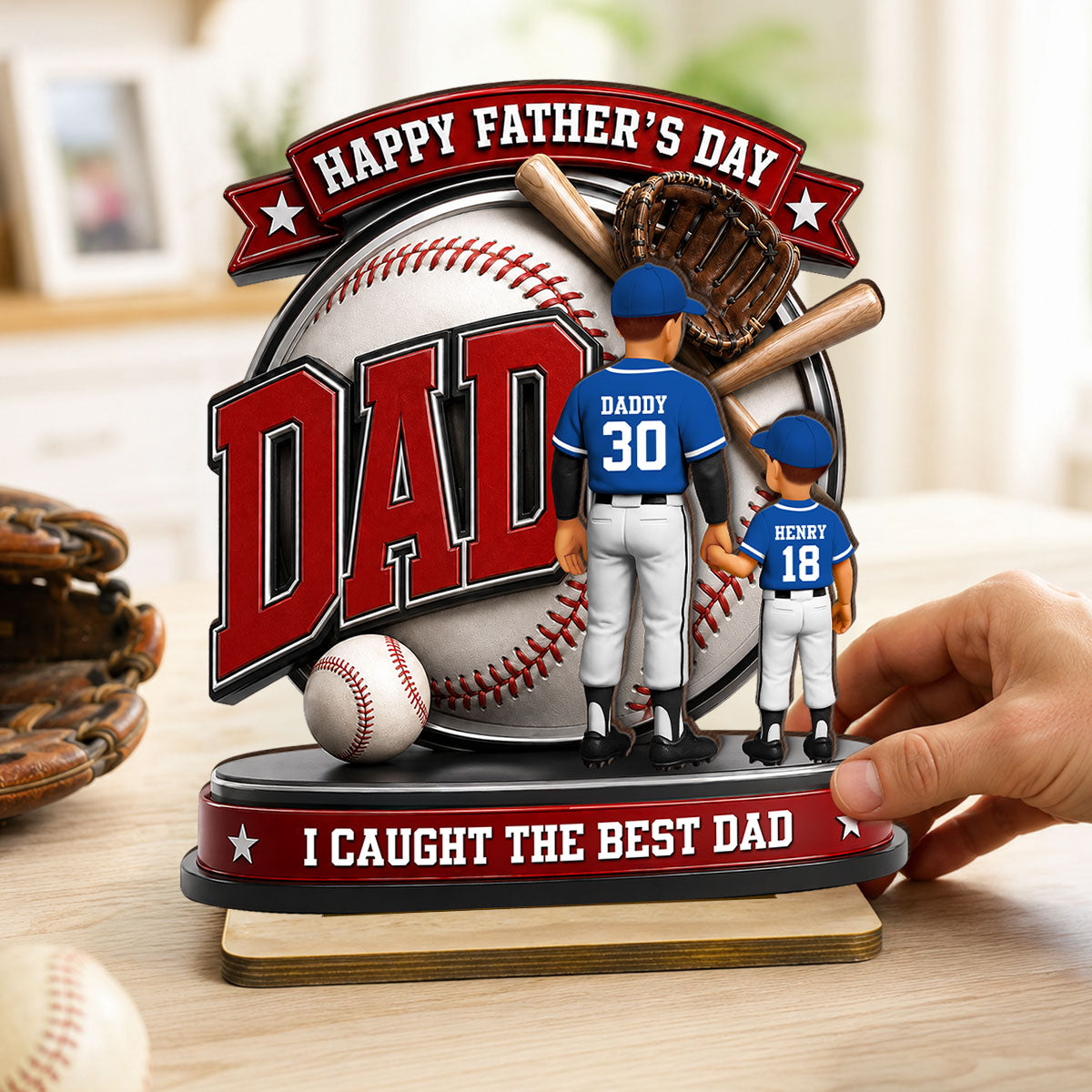 Baseball Dad Home Run Hero - Personalized 2-Layered Wooden Plaque -  Gift For Dad, Husband