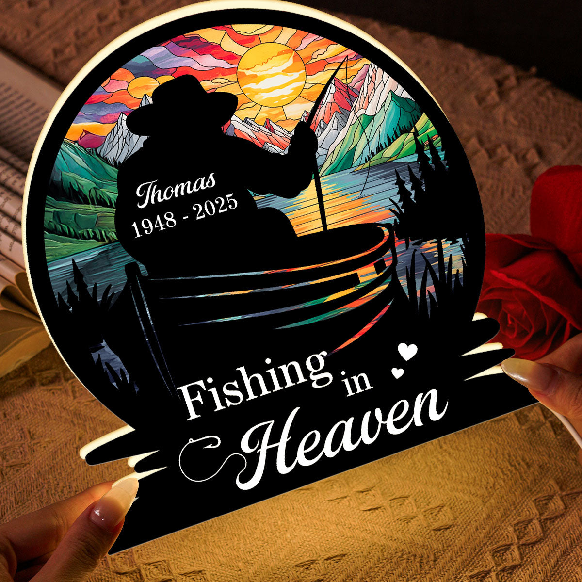 Fishing In Heaven Memorial - Personalized Light Box - Memorial Keepsake For Family