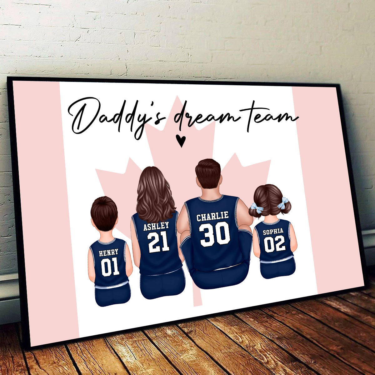 Daddy's Team Basketball Family Sitting Personalized Poster, Gift For Family, Dad, Grandpa, Husband