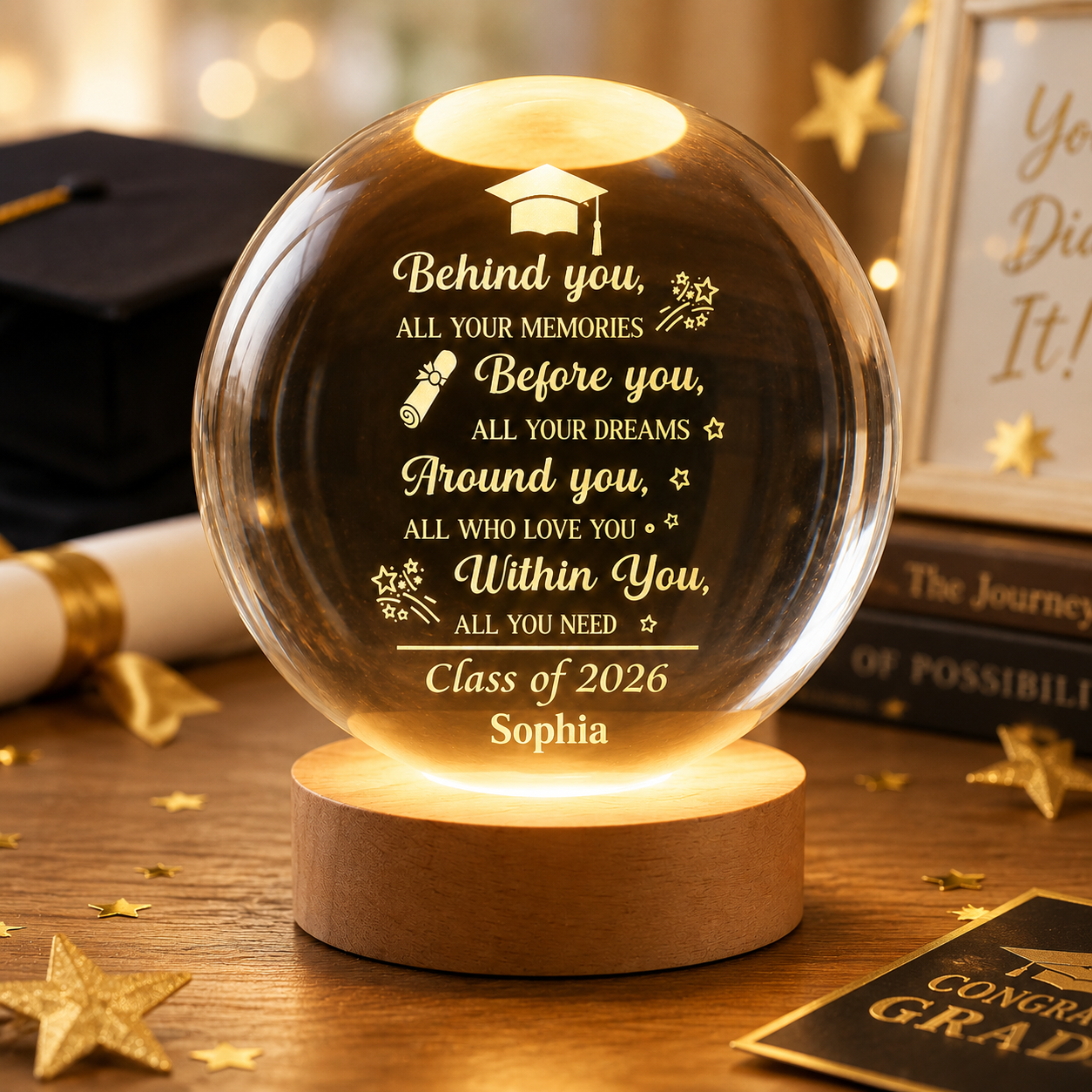 Before You All Your Dreams Graduation - Personalized Crystal Ball LED Night Light - Graduation Gift For Graduates, Son, Daughter