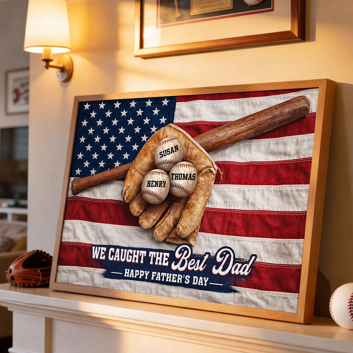 Baseball Nation Flag We Caught The Best Dad - Personalized Poster - Father's Day Gift for Dad, Husband