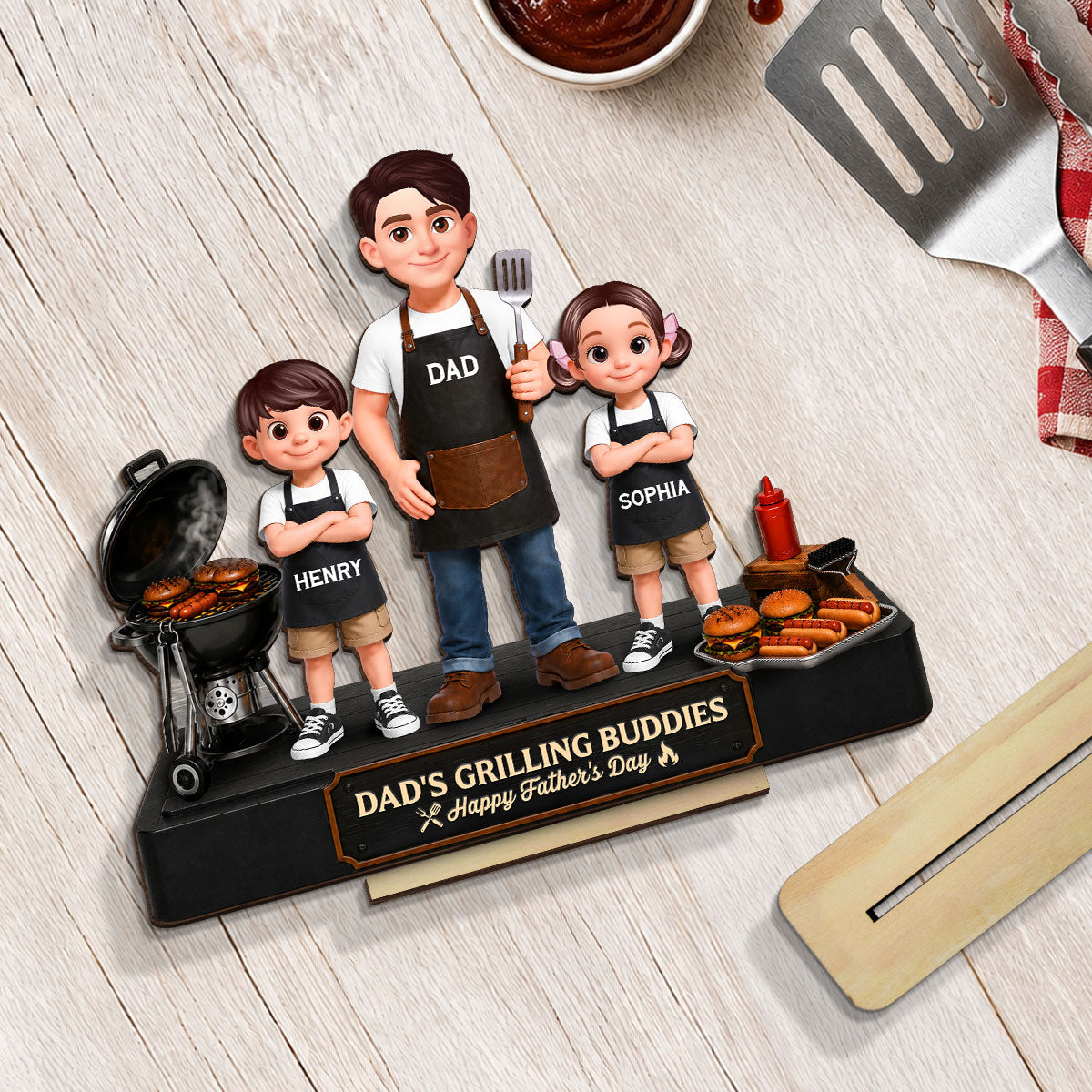BBQ Dad's Grilling Buddies The Grill Master - Personalized 2-Layered Wooden Plaque -  Gift For Dad, Husband