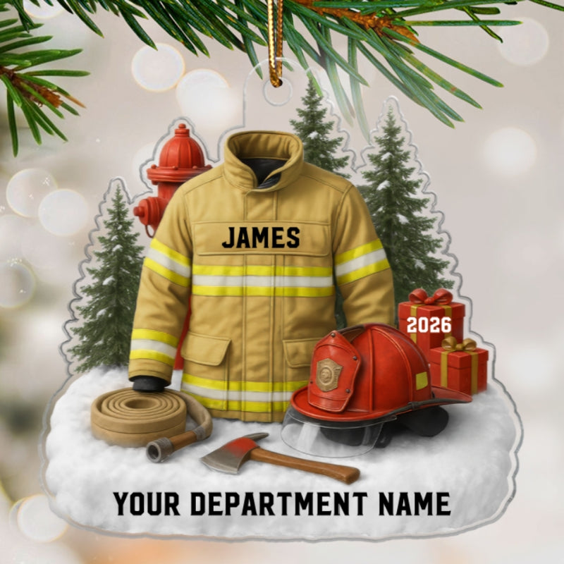 3D Effect Firefighter Uniform - Personalized Acrylic Ornament - Christmas Gift For Firefighters, Fire Department