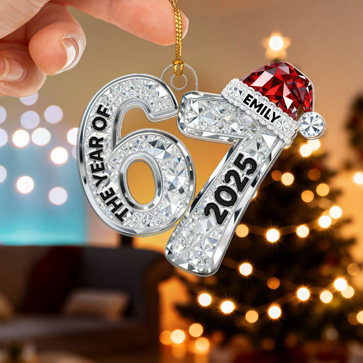 3D Effect Flat 67 Six Seven 2025 Slang Christmas - Personalized Acrylic Ornament - Funny Christmas Gift For Teen, Grandkid, Gen Alpha