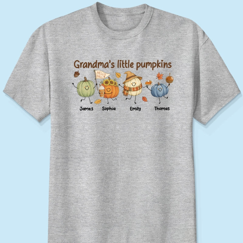 Grandma's Little Pumpkins Cute Characters - Personalized Shirt - Fall Season Shirt For Grandma, Mom
