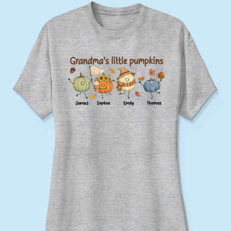 Grandma's Little Pumpkins Cute Characters - Personalized Shirt - Fall Season Shirt For Grandma, Mom