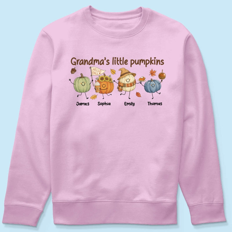 Grandma's Little Pumpkins Cute Characters - Personalized Shirt - Fall Season Shirt For Grandma, Mom