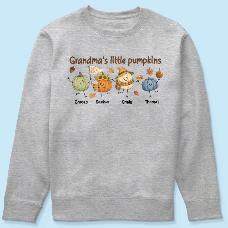 Grandma's Little Pumpkins Cute Characters - Personalized Shirt - Fall Season Shirt For Grandma, Mom