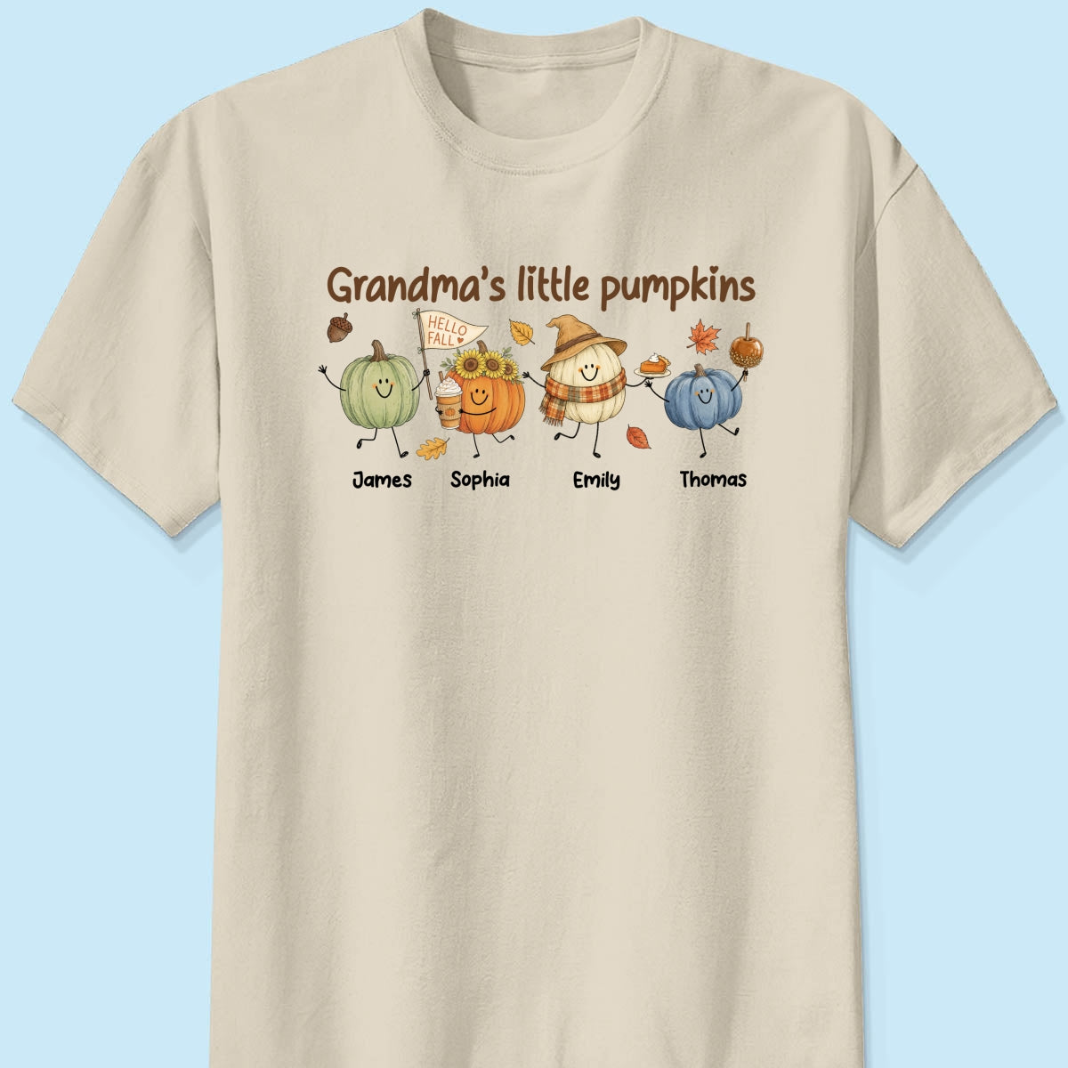 Grandma's Little Pumpkins Cute Characters - Personalized Shirt - Fall Season Shirt For Grandma, Mom