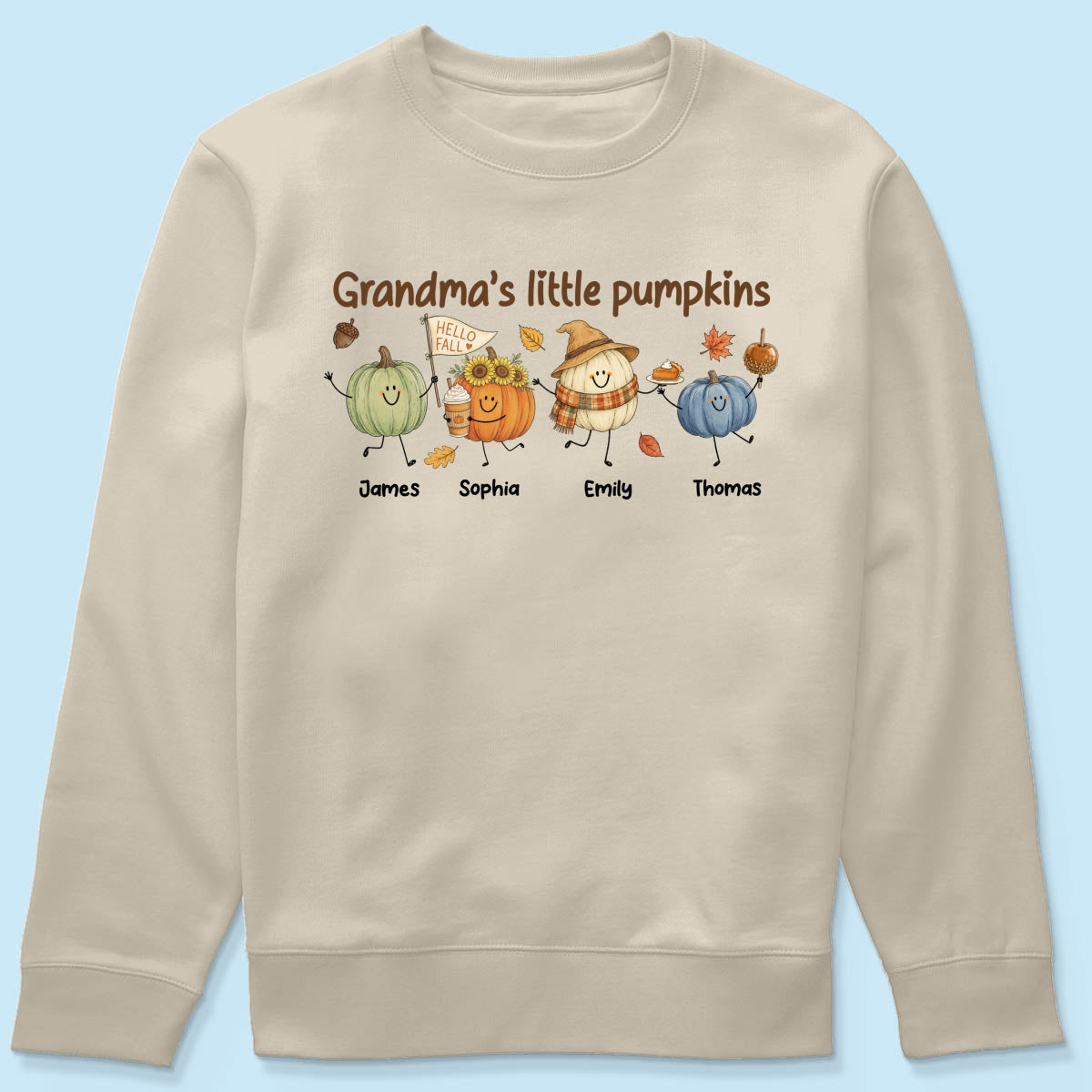 Grandma's Little Pumpkins Cute Characters - Personalized Shirt - Fall Season Shirt For Grandma, Mom