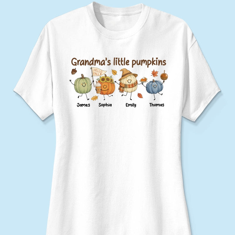 Grandma's Little Pumpkins Cute Characters - Personalized Shirt - Fall Season Shirt For Grandma, Mom