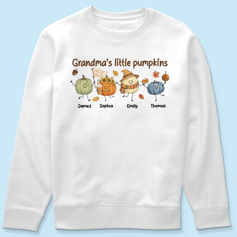 Grandma's Little Pumpkins Cute Characters - Personalized Shirt - Fall Season Shirt For Grandma, Mom