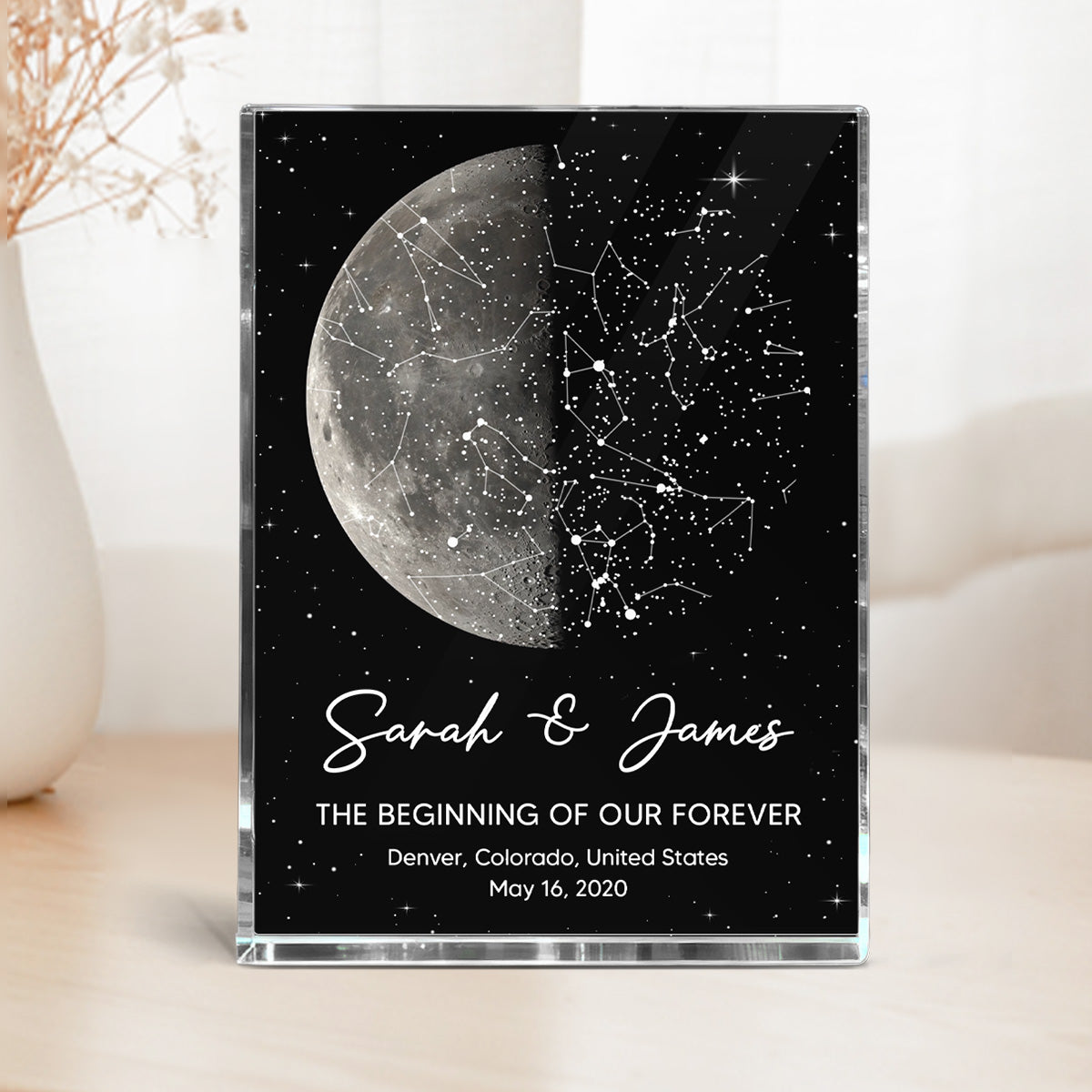 The Night It All Began Custom Moon Phase & Star Map - Personalized Acrylic Block Plaque - Gift For Couple