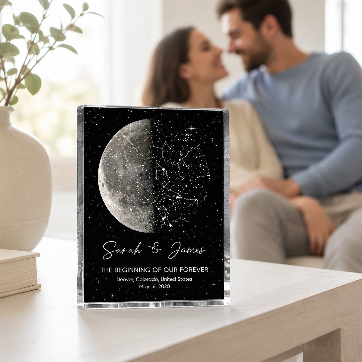 The Night It All Began Custom Moon Phase & Star Map - Personalized Acrylic Block Plaque - Gift For Couple
