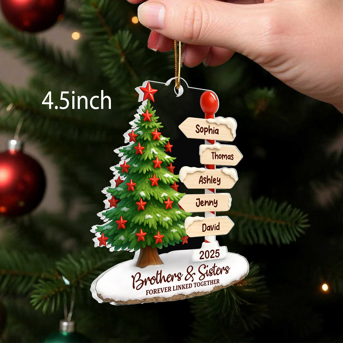 Brothers & Sisters Direction Sign Post - Personalized Acrylic Ornament - Christmas Gift for Siblings