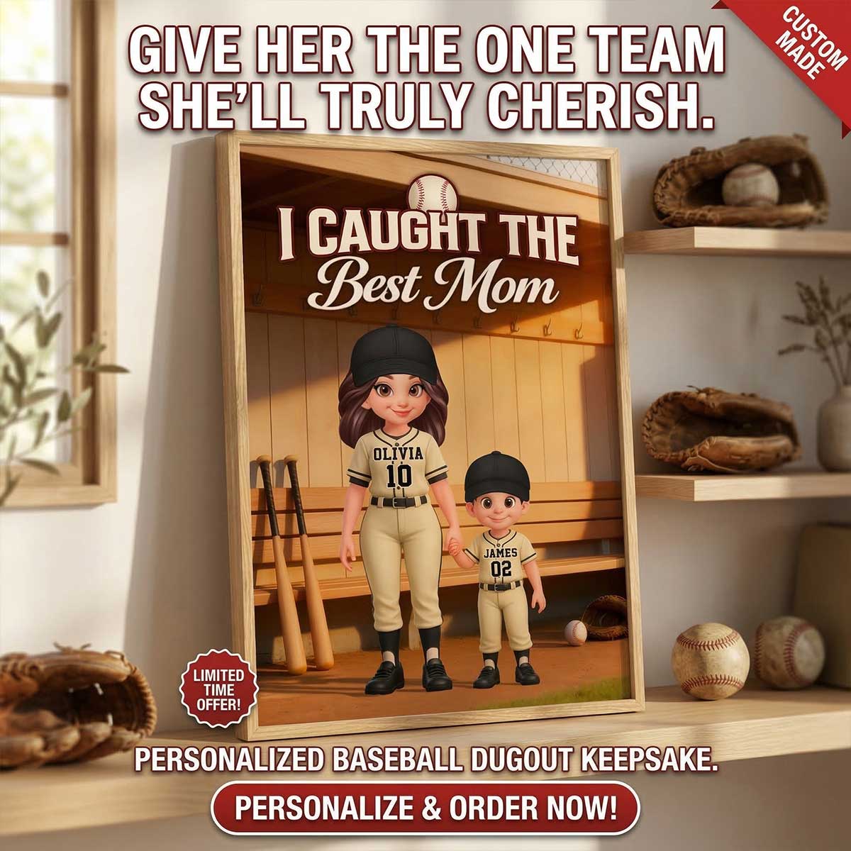 We Caught The Best Mom Baseball Dugout Mom And Kids - Personalized Poster - Mother's Day Gift For Baseball Mom