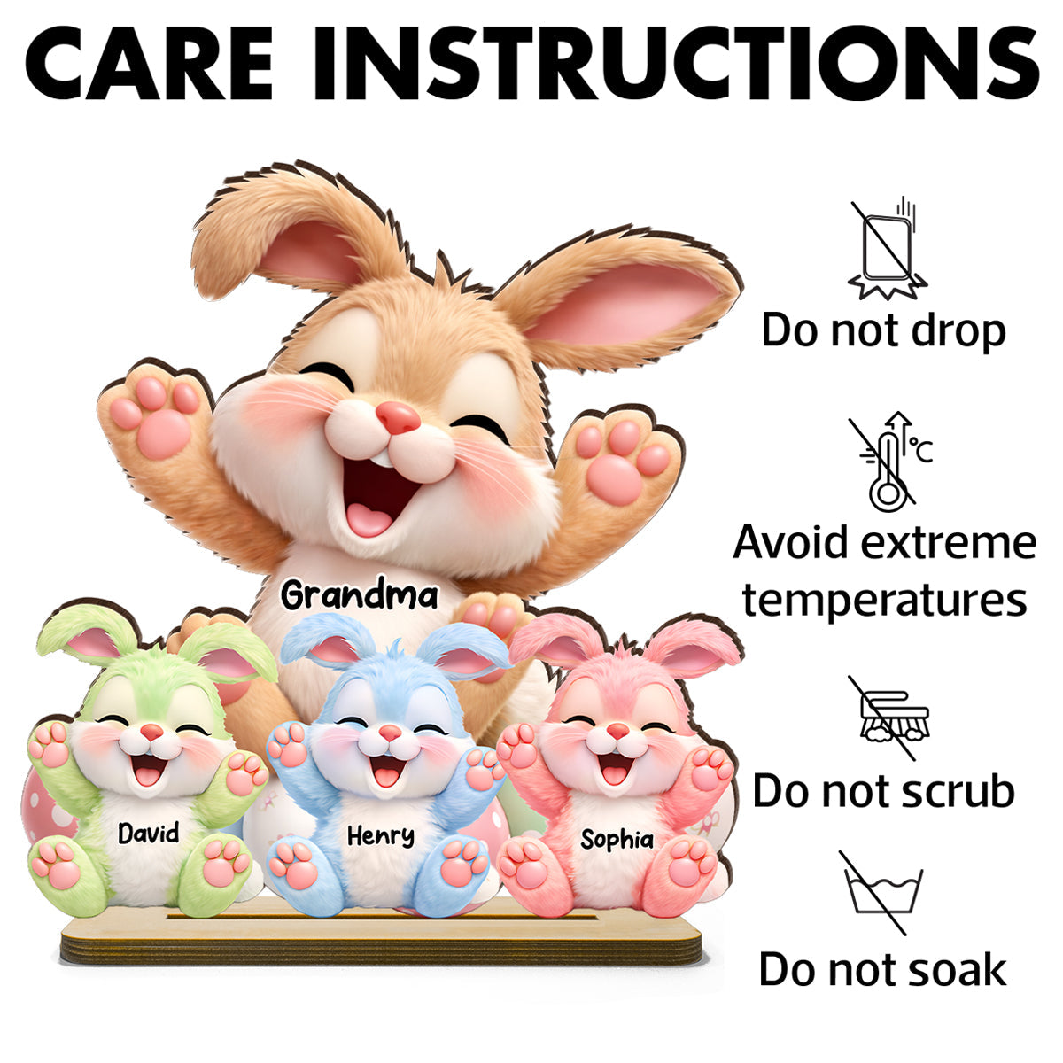 Grandma Bunny Easter Eggs - Personalized 2-Layered Wooden Plaque - Easter Decor for Grandma