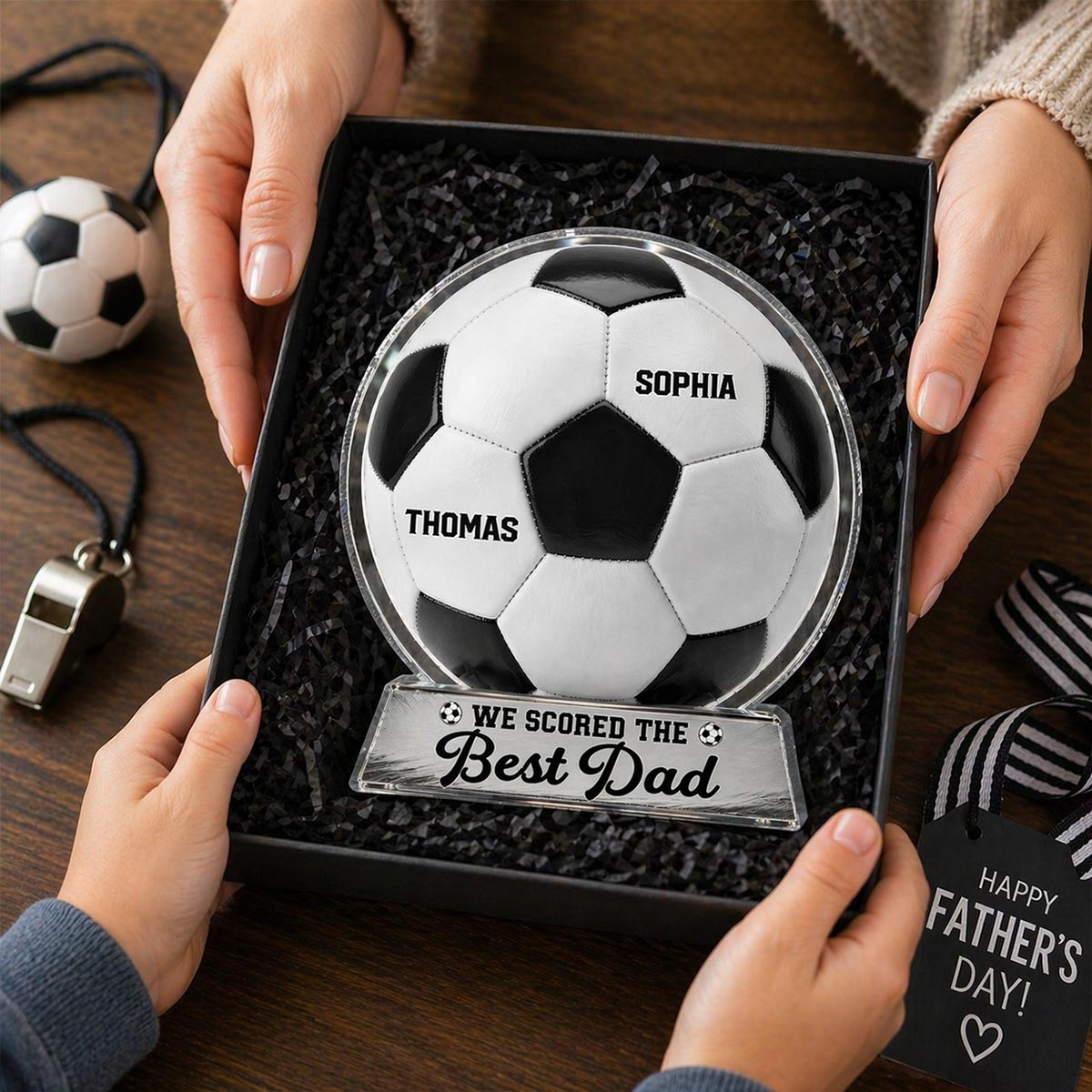 We Scored The Best Dad - Personalized Acrylic Block Plaque -  Gift For Soccer Dad