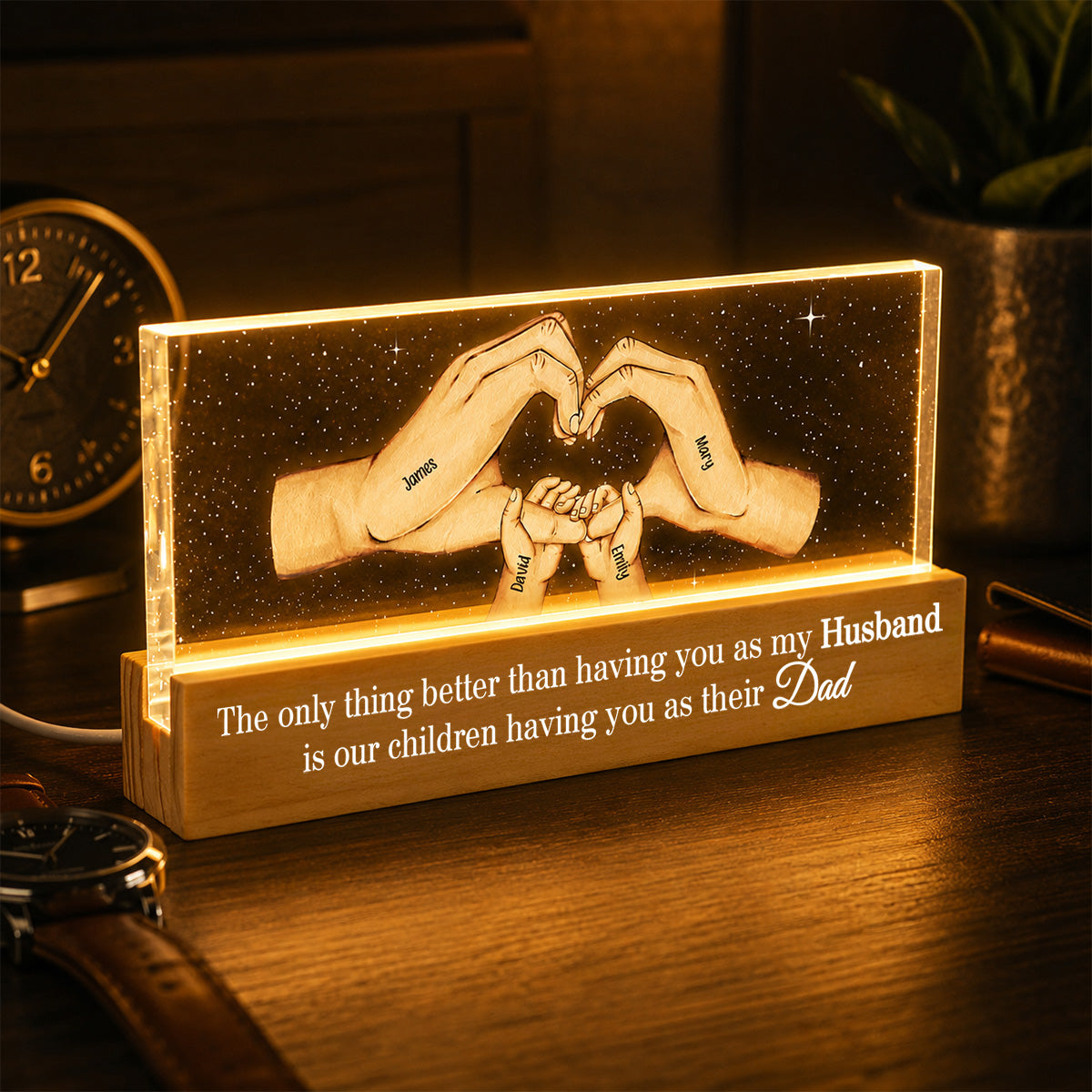 Our Children Having You As Their Dad Family Hands - Personalized Acrylic Block LED Night Light - Father's Day Gift For Husband