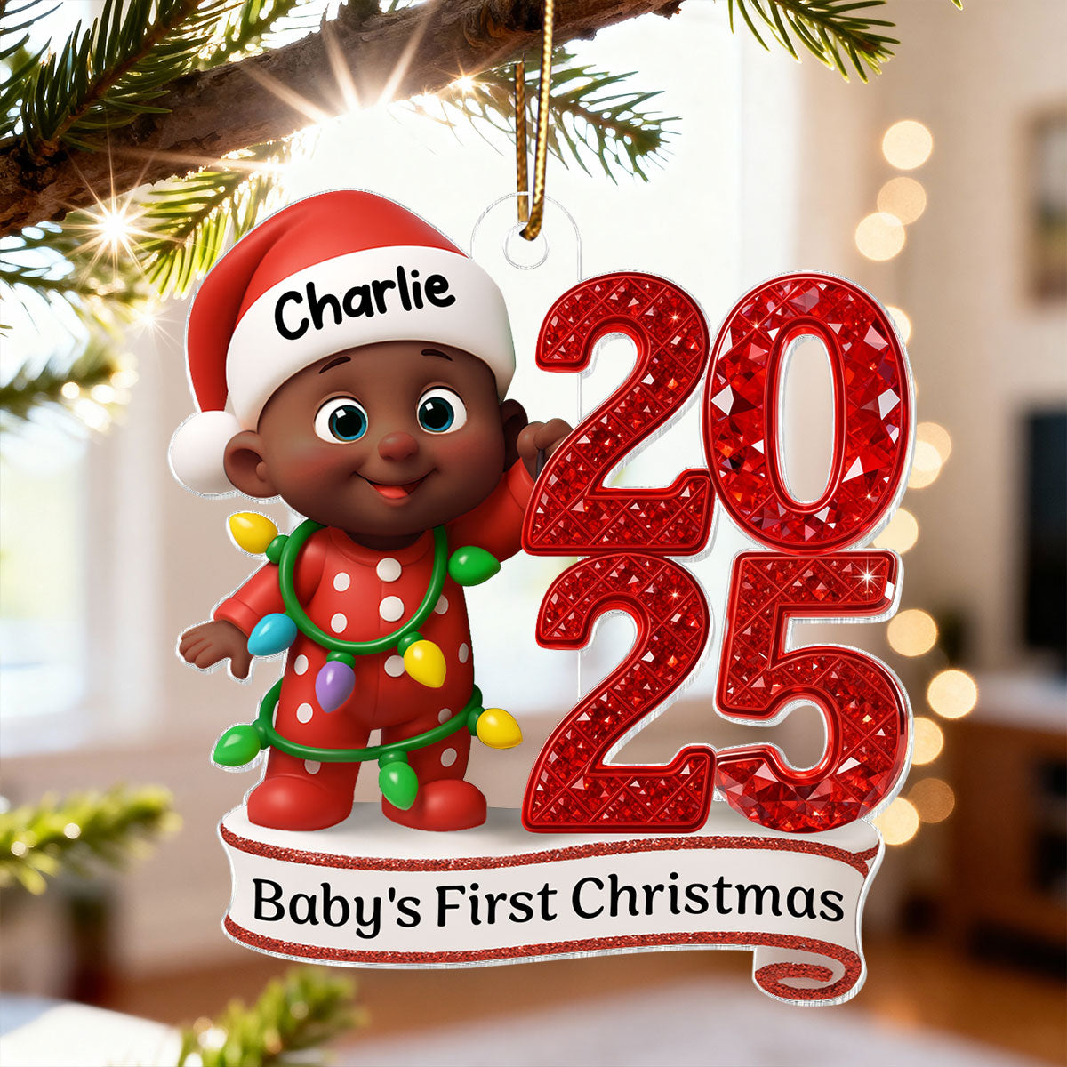 Baby's First Christmas 3D Effect Baby Standing By Year - Personalized Acrylic Ornament
