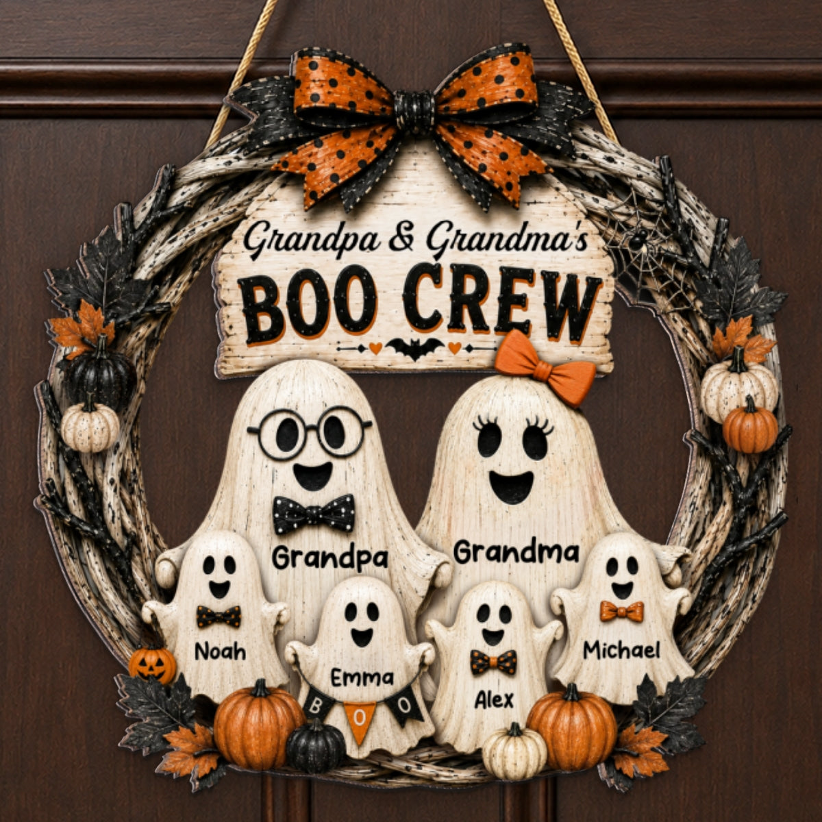 Trending Halloween Grandpa Grandma's Boo Crew - Personalized Wood Sign - Halloween Decoration For Grandparents