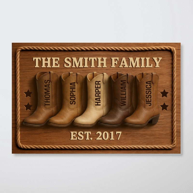 Family Cowboy Boots - Personalized Poster - Gift For Family