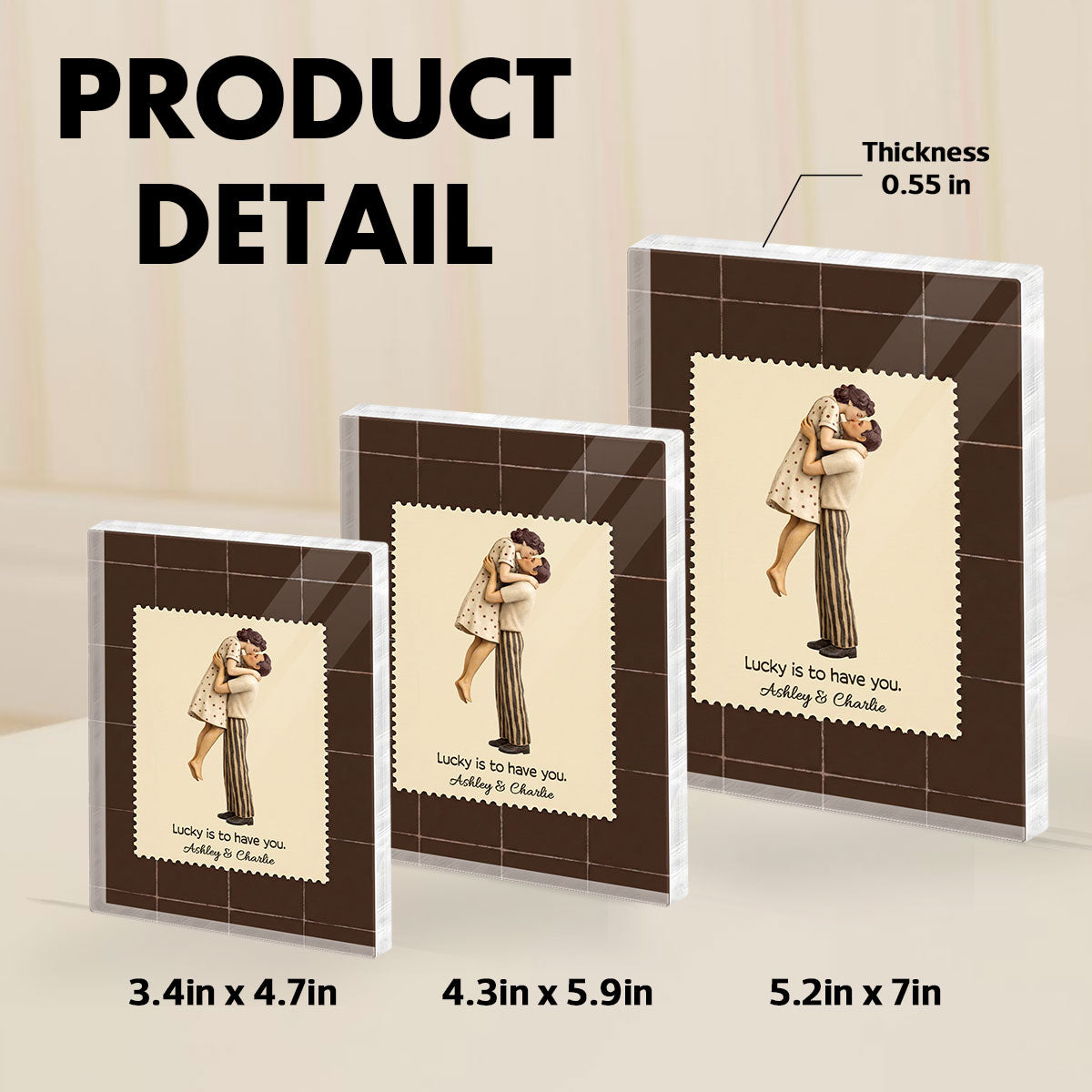 Lucky Is To Have You Mid-Century Couple - Personalized Acrylic Block Plaque - Anniversary, Valentine's Day Gift, Gift For Him, Gift For Her