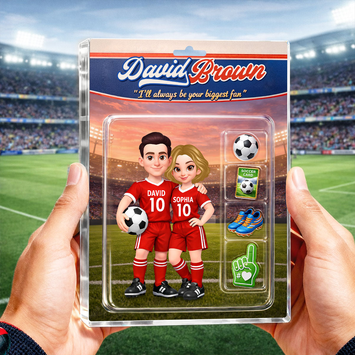 Soccer Couple I'll Always Be Your Biggest Fan Custom Action Figure - Personalized Acrylic Block Plaque - Sentimental Gift for Him, for Her