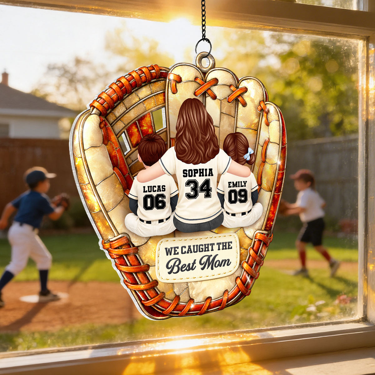 We Caught The Best Mom Baseball - Personalized Suncatcher - Gift For Baseball Mom