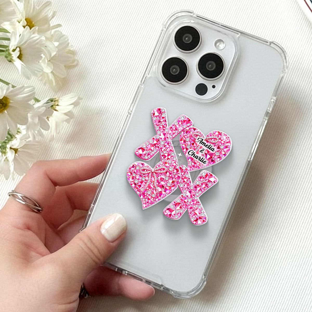 3D Effect Valentine Heart XOXO - Personalized Acrylic Magnetic Phone Grip - Anniversary, Valentine's Day Gift, Gift For Her