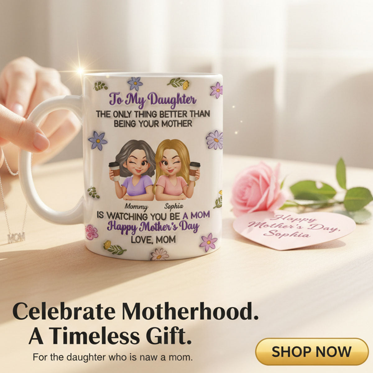 To My Daughter Flat Floral - Personalized Mug - Heartfelt Mother's Day Gift For Daughter