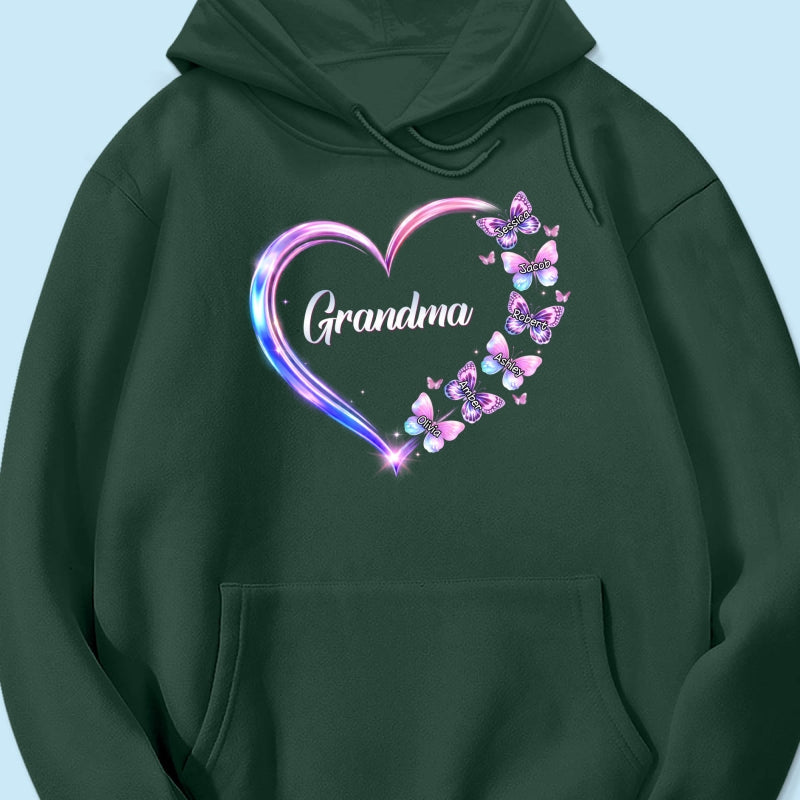 Grandma Mom Butterfly Heart with Kids' Names - Personalized Shirt - Sentimental Gift for Grandma, Mom