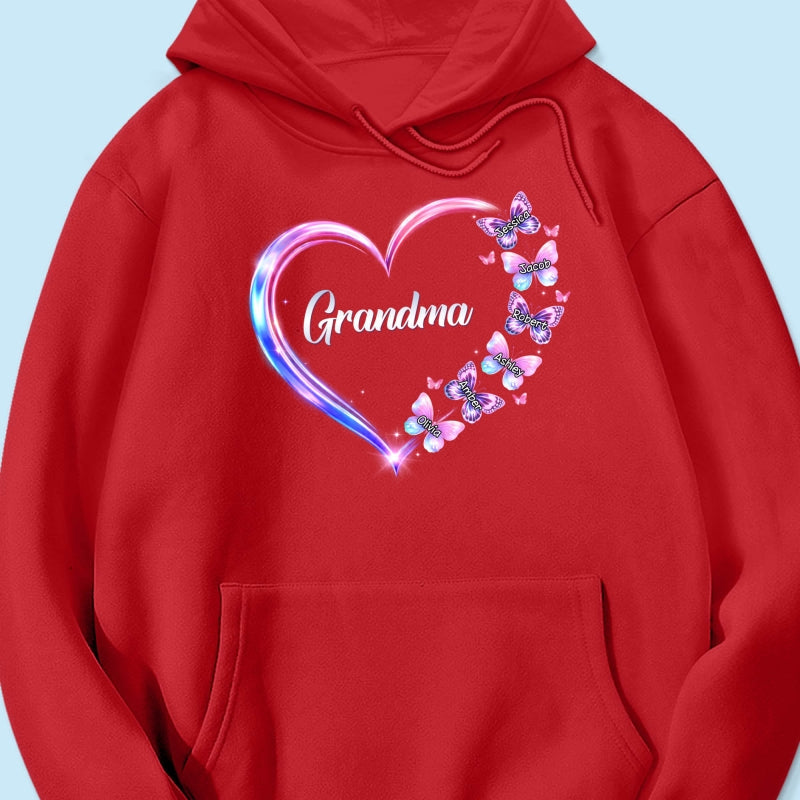 Grandma Mom Butterfly Heart with Kids' Names - Personalized Shirt - Sentimental Gift for Grandma, Mom