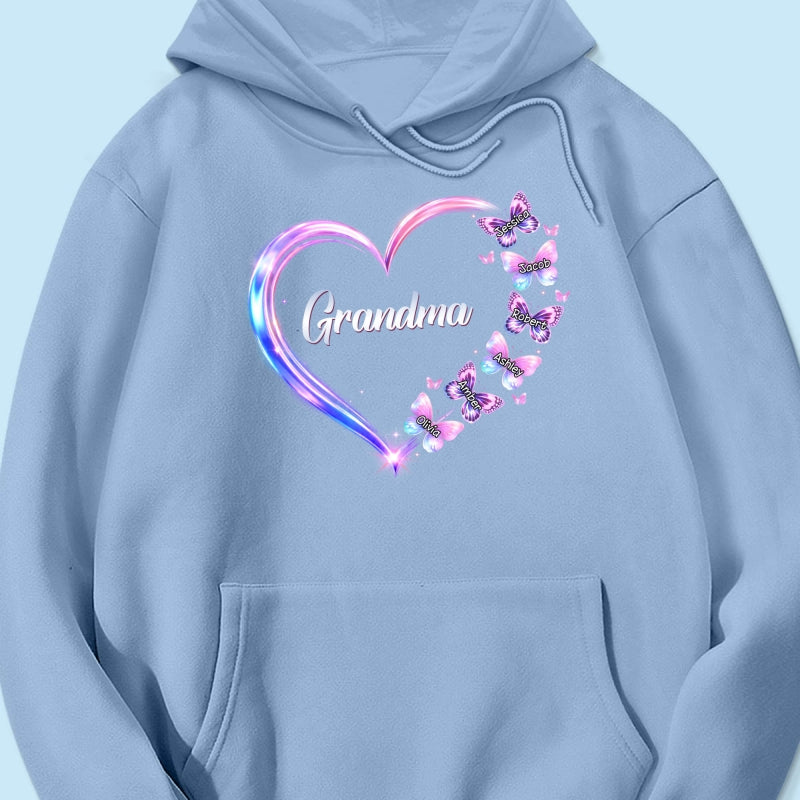Grandma Mom Butterfly Heart with Kids' Names - Personalized Shirt - Sentimental Gift for Grandma, Mom