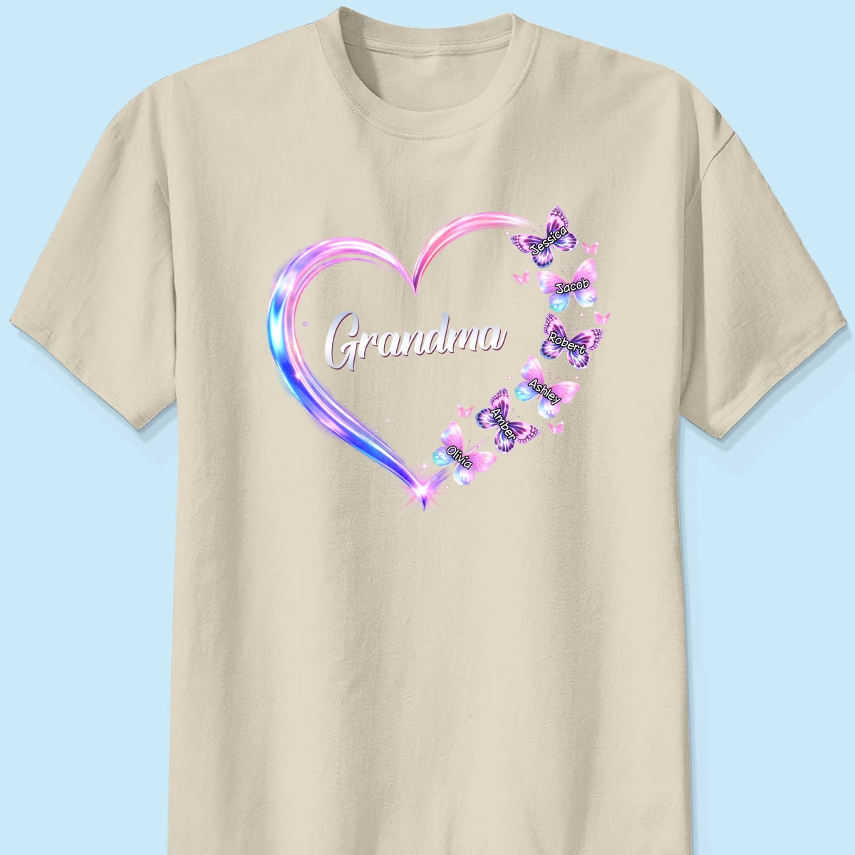 Grandma Mom Butterfly Heart with Kids' Names - Personalized Shirt - Sentimental Gift for Grandma, Mom