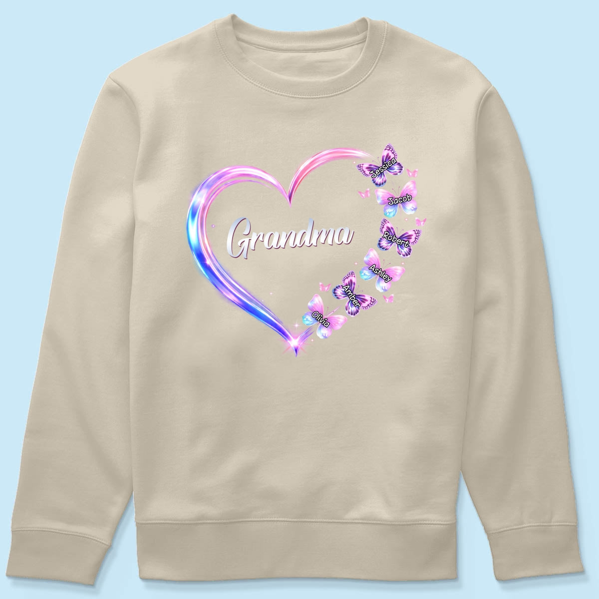 Grandma Mom Butterfly Heart with Kids' Names - Personalized Shirt - Sentimental Gift for Grandma, Mom