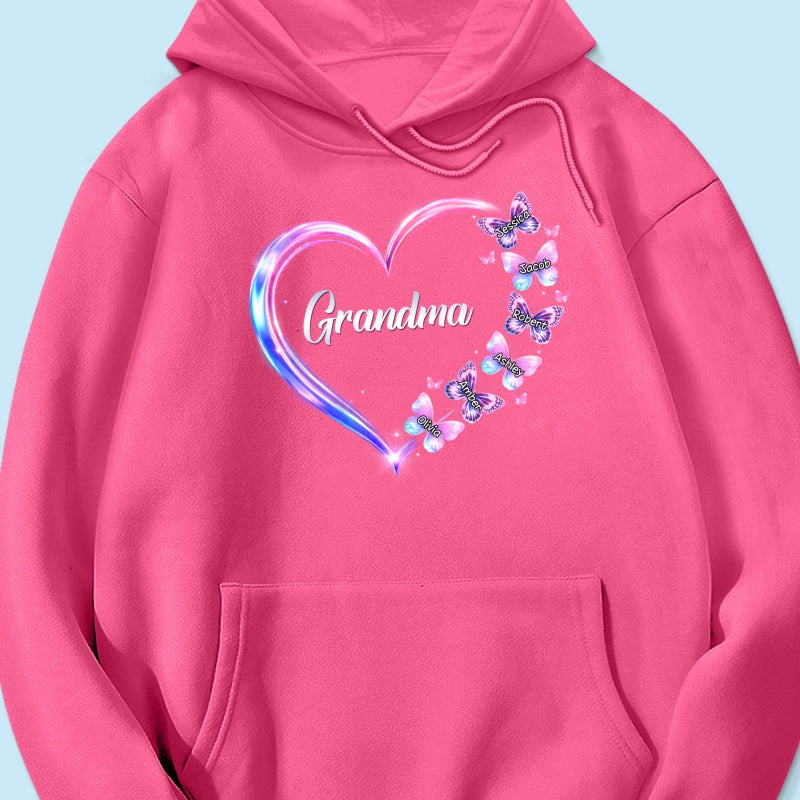 Grandma Mom Butterfly Heart with Kids' Names - Personalized Shirt - Sentimental Gift for Grandma, Mom