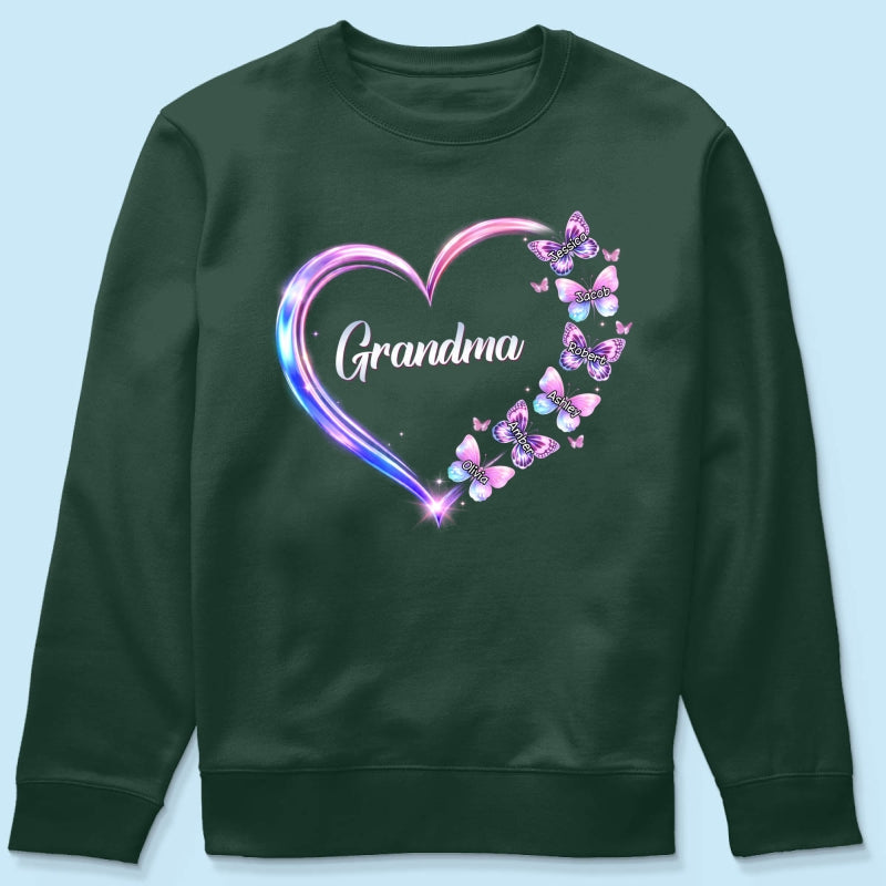 Grandma Mom Butterfly Heart with Kids' Names - Personalized Shirt - Sentimental Gift for Grandma, Mom