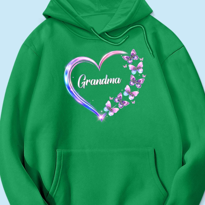 Grandma Mom Butterfly Heart with Kids' Names - Personalized Shirt - Sentimental Gift for Grandma, Mom