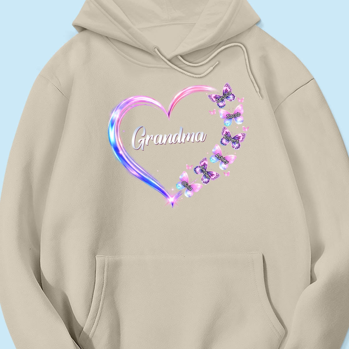 Grandma Mom Butterfly Heart with Kids' Names - Personalized Shirt - Sentimental Gift for Grandma, Mom