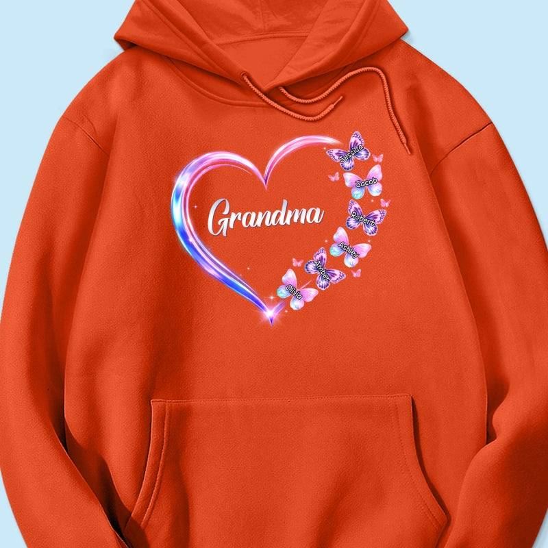 Grandma Mom Butterfly Heart with Kids' Names - Personalized Shirt - Sentimental Gift for Grandma, Mom