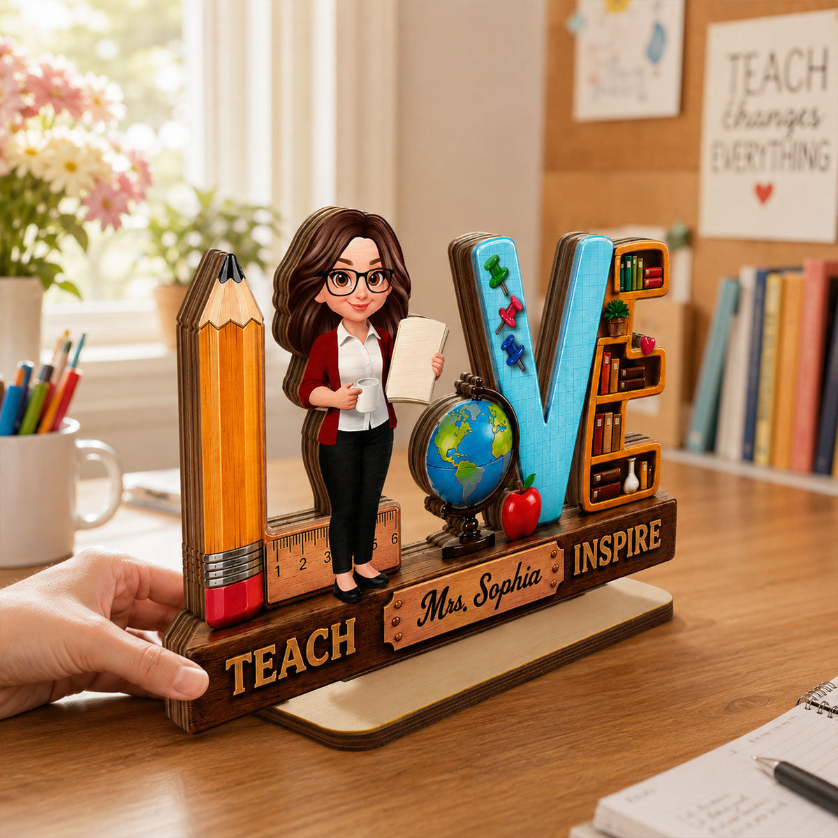 Teach Love Inspired Teacher 2D Flat - Personalized Wooden Desk Plaque