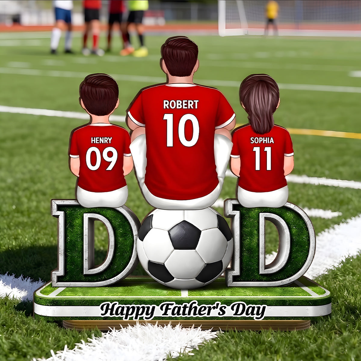 Soccer Dad And Kids Sitting Together - Personalized 2-Layered Wooden Plaque - Heartfelt Gift For Soccer Dad, Gift For Husband