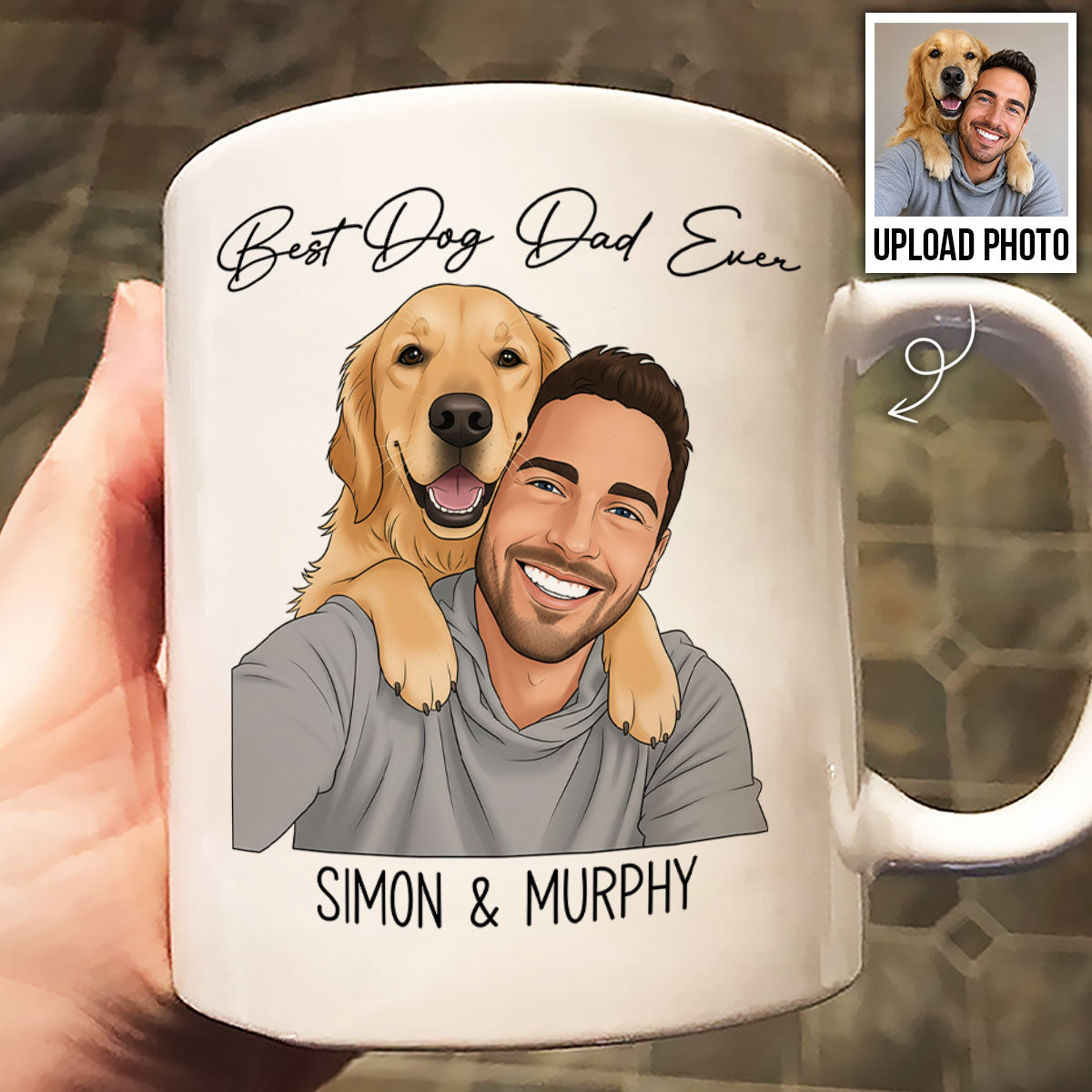 Portrait Color Drawing Style Best Dog Cat Pet Dad Ever - Personalized Mug - Father's Day Gift For Dog Dad, Cat Dad