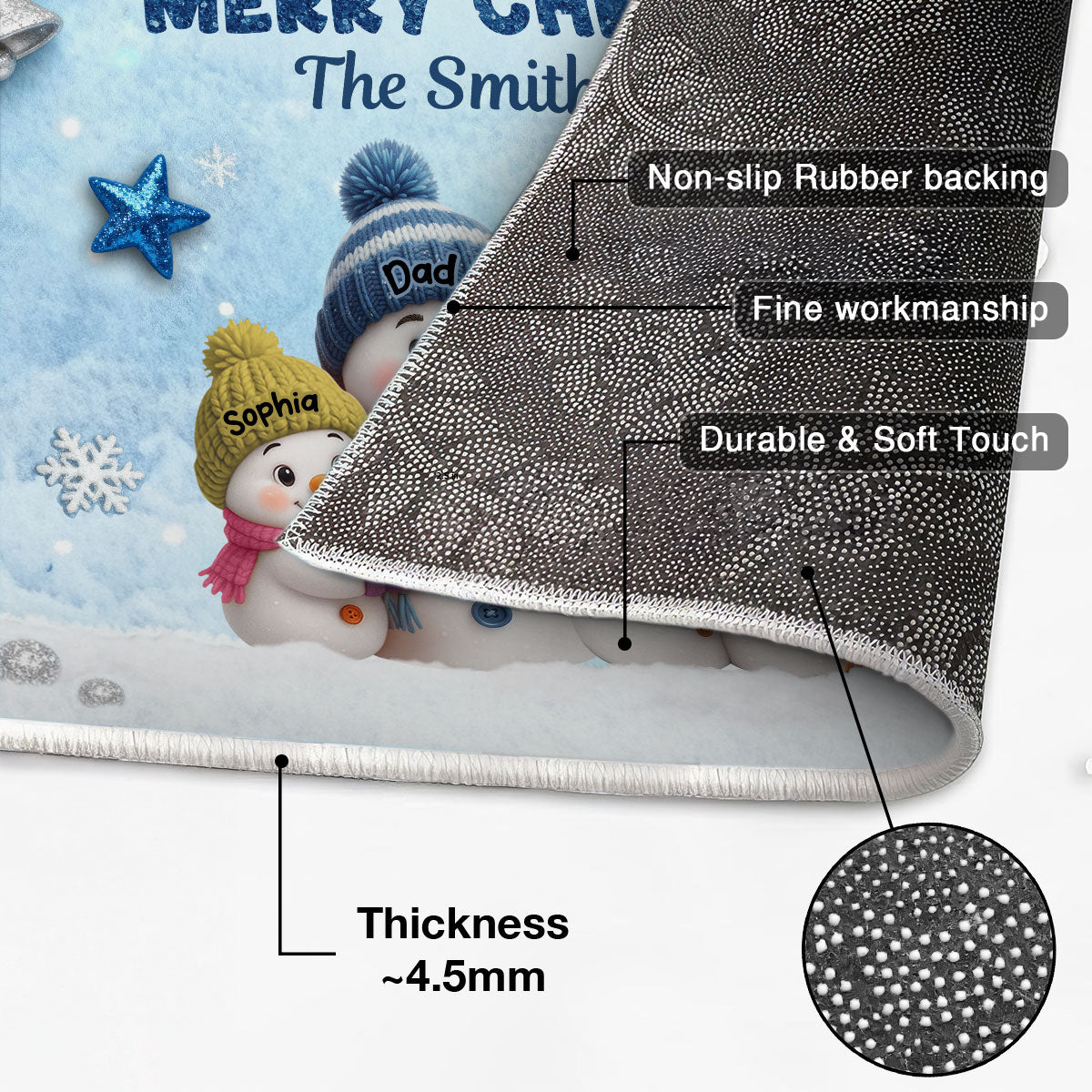 3D Effect Snowy Christmas Snowman Family - Personalized Doormat